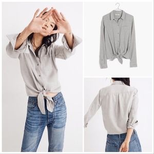 Madewell Flannel Tie Front Shirt in Grey/Gray size Medium